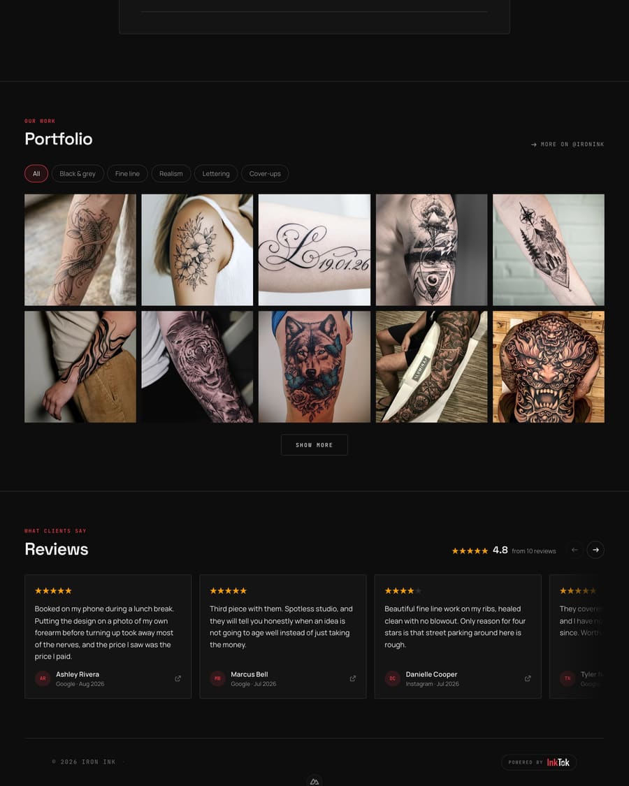 Reviews, with the source shown